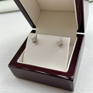 Princess cut diamond earrings with 14k white gold